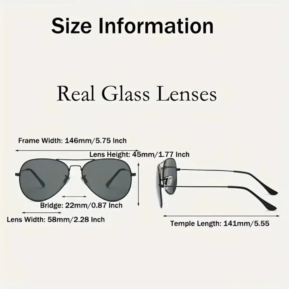 Aviator Sunglasses with Real Glass Lenses (Golden Frame Dark Green Lens)